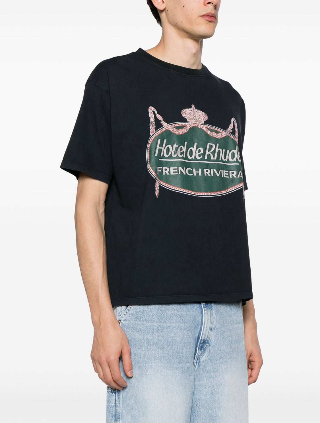 Rhude- Tee Negra Ovalo Verde