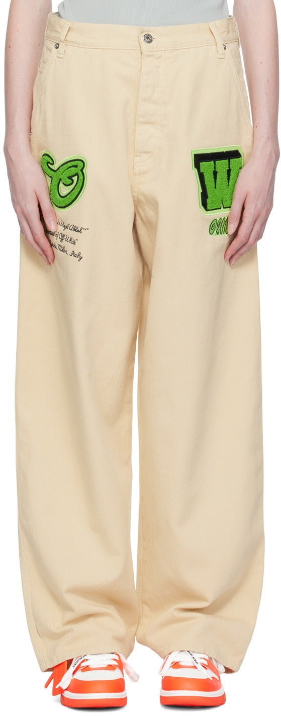 Off White- Jeans Beige Letras Verdes