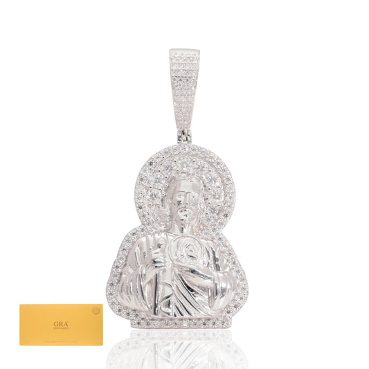 Moissanita-Dije Con Cadena San Judas Plata .925