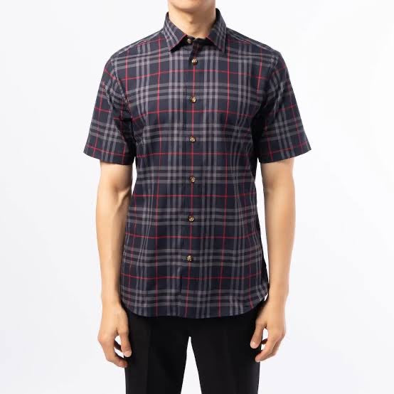 Burberry-Camisa Cuadros Chicos Azul