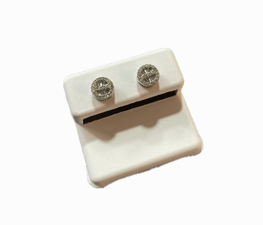 Aretes Círculo Pequeño-Oro Blanco 10k Diamantes Naturales 2.1g
