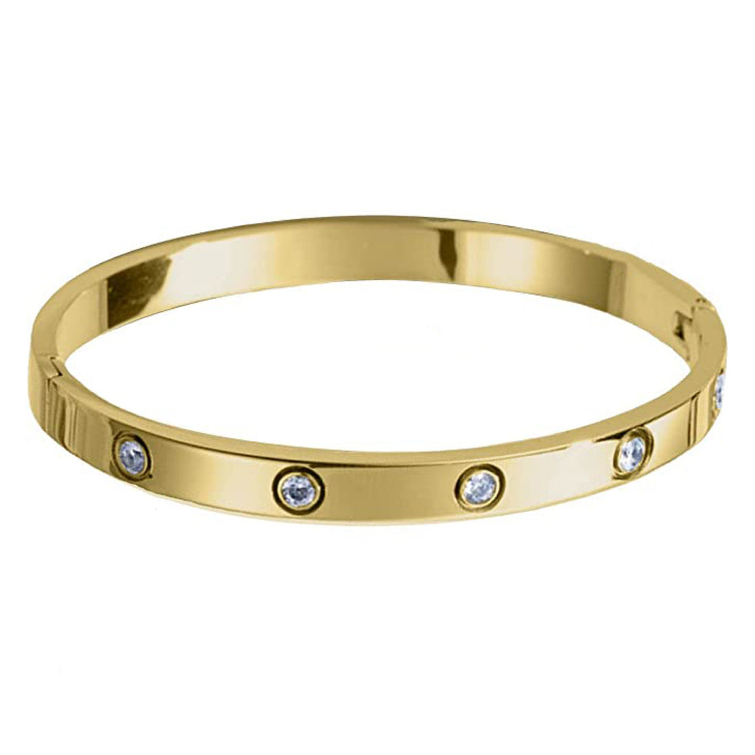 Estilo Cartier- Pulsera Acero Dorado Con Diamantes Moissanita