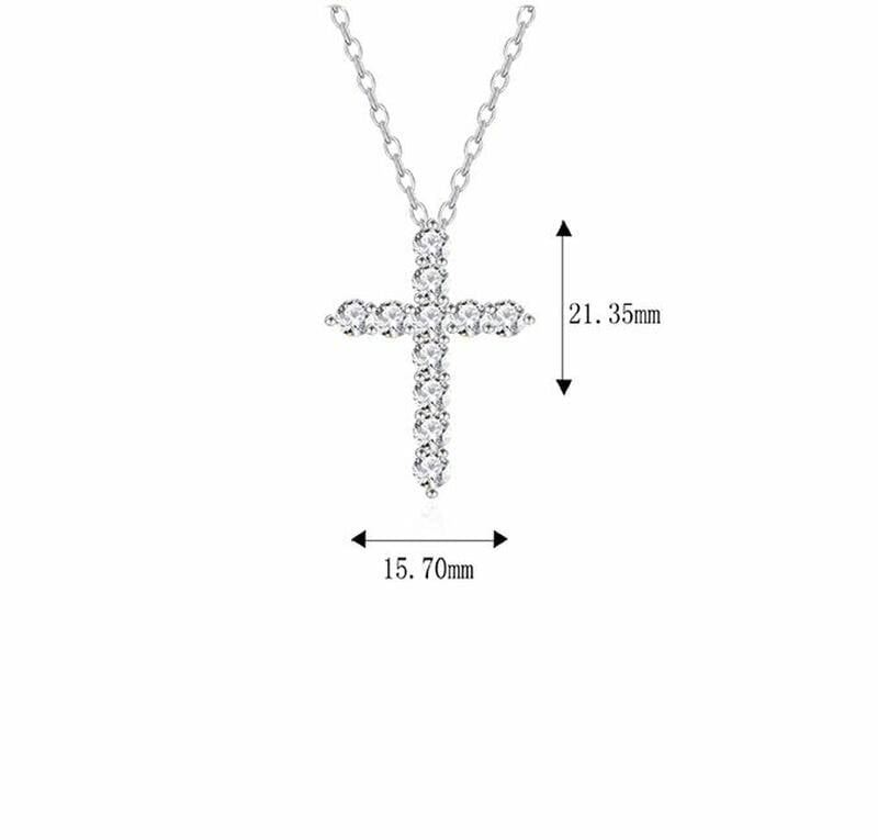 Moissanita- Cadena Con Dije de Cruz , Plata .925