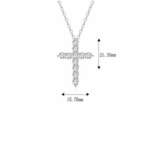 Moissanita- Cadena Con Dije de Cruz , Plata .925