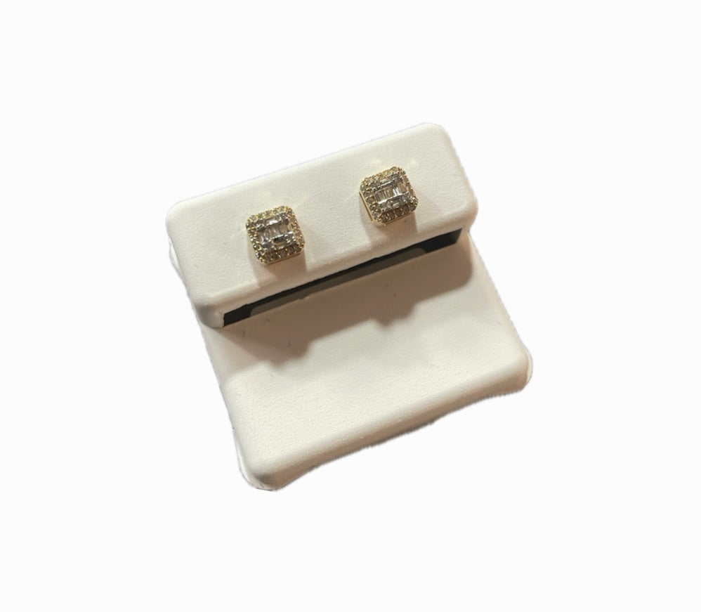 Aretes Cubo-Oro Amarillo 10K Diamantes Naturales 1.6g