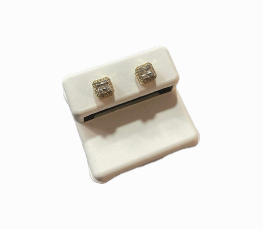 Aretes Cubo-Oro Amarillo 10K Diamantes Naturales 1.6g