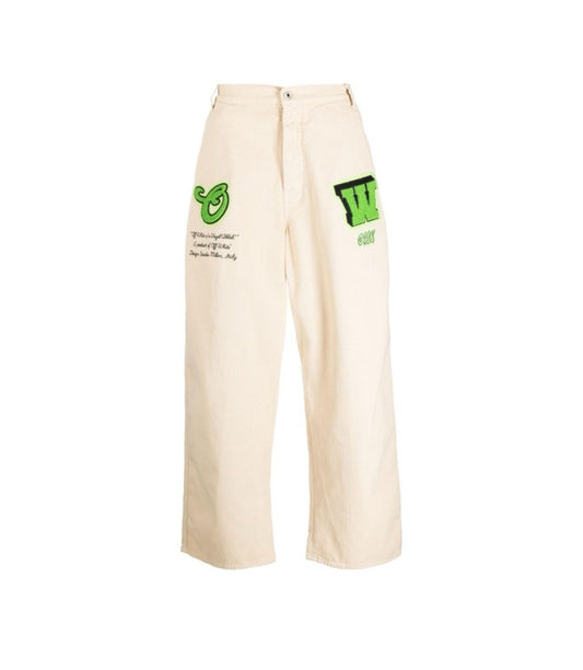 Off White- Jeans Beige Letras Verdes