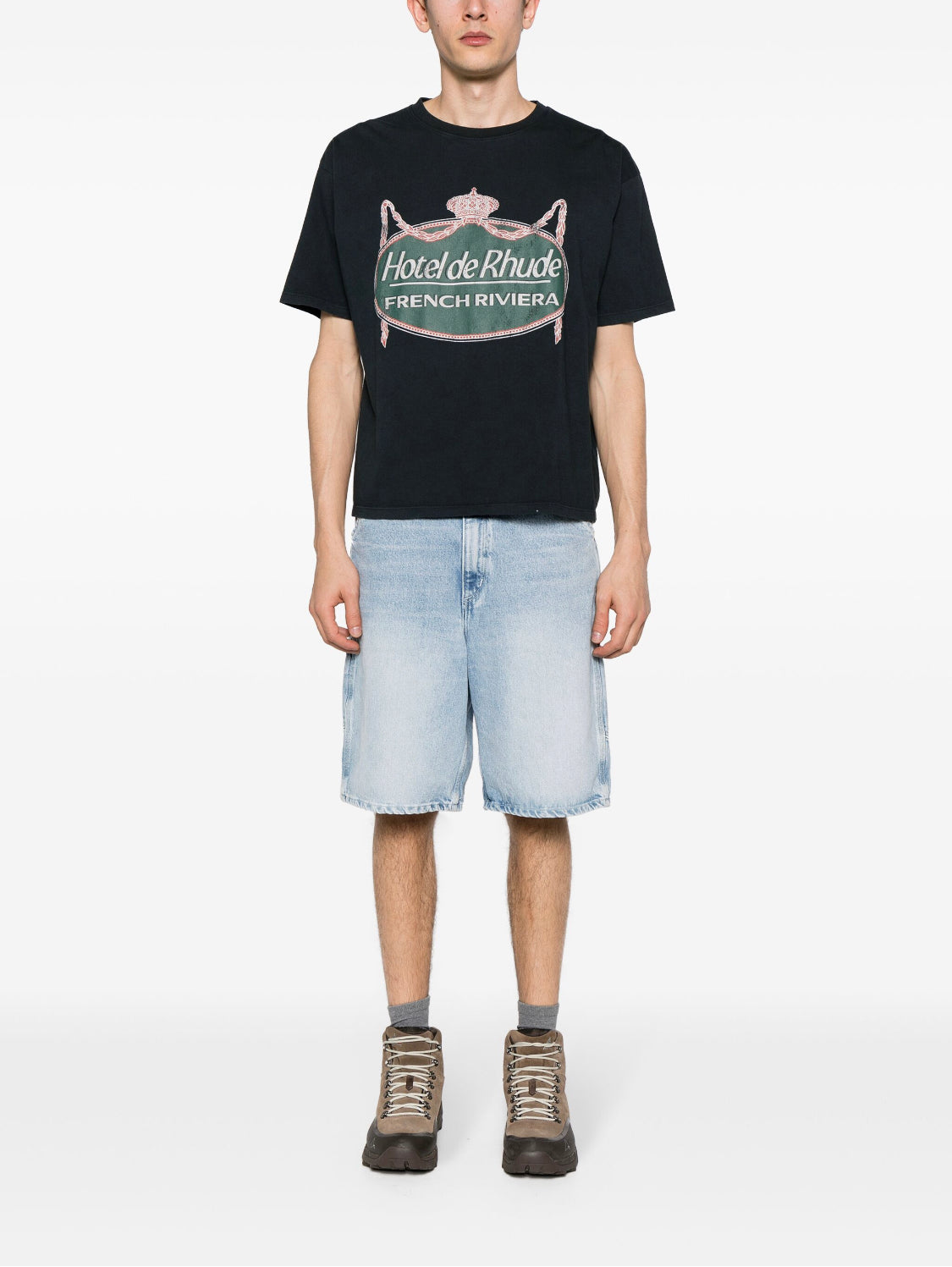 Rhude- Tee Negra Ovalo Verde