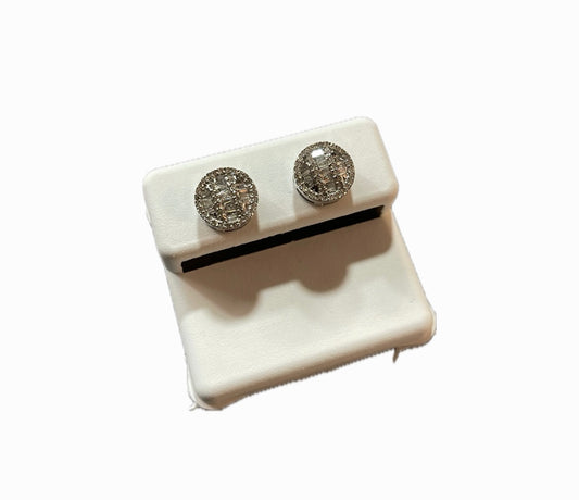 Aretes Círculo-Oro Blanco 10k Diamantes Naturales 2.8g
