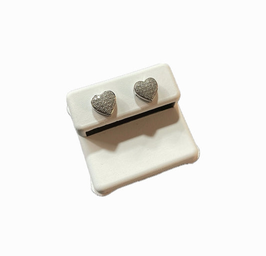 Arete Corazón-Oro Blanco 10k Diamantes Naturales 2.1g