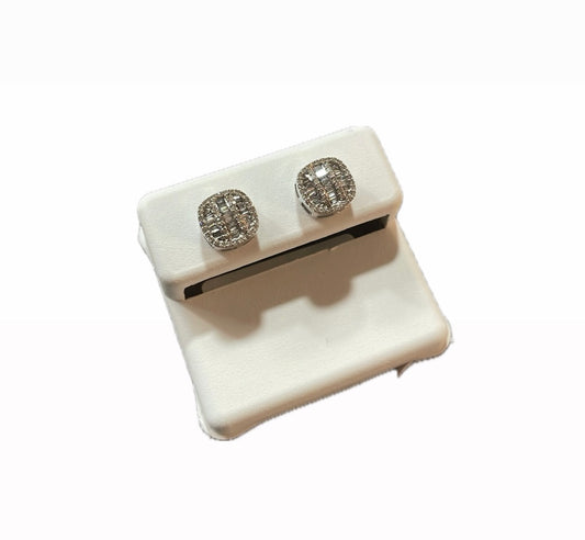 Aretes Cuadrados- Oro Blanco 10k Diamantes Naturales 2.6g