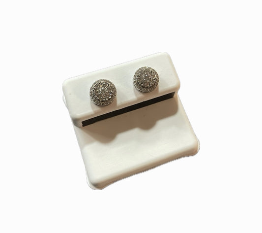 Arete Doble Círculo-Oro Blanco 10k Diamantes Naturales 2.2g