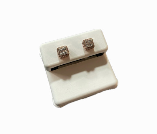 Aretes Cubo- Oro Rosa 10k Diamantes Naturales