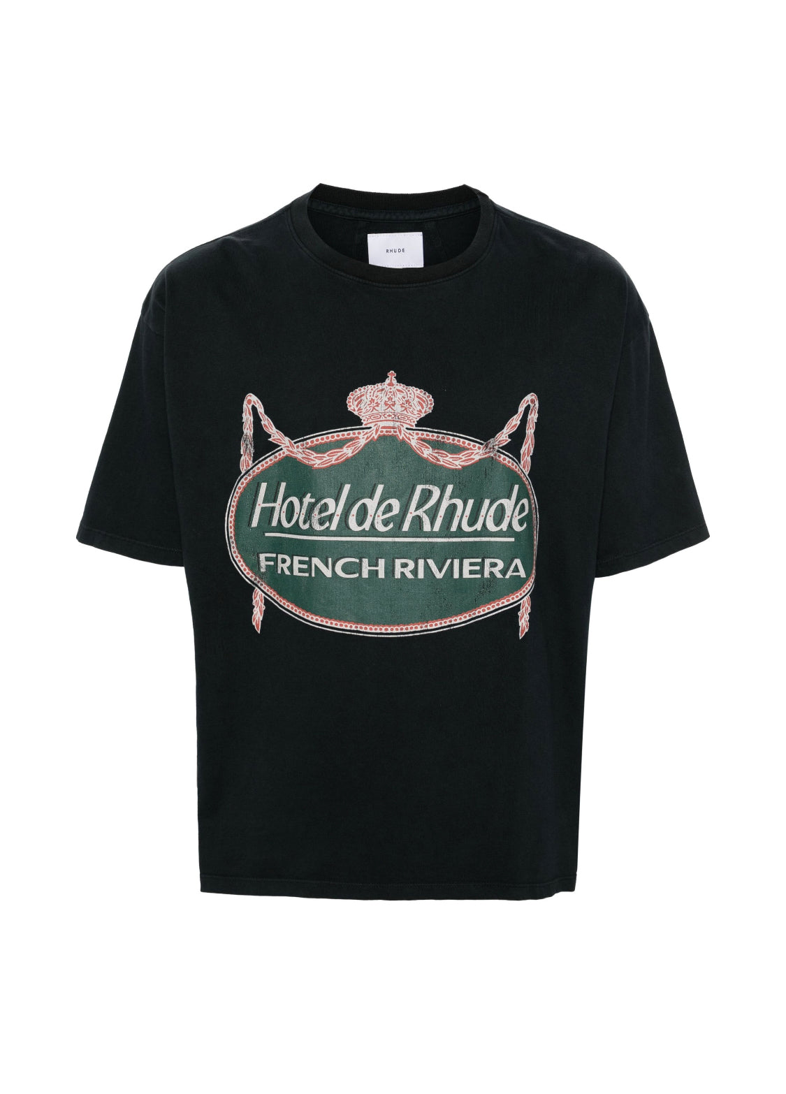 Rhude- Tee Negra Ovalo Verde