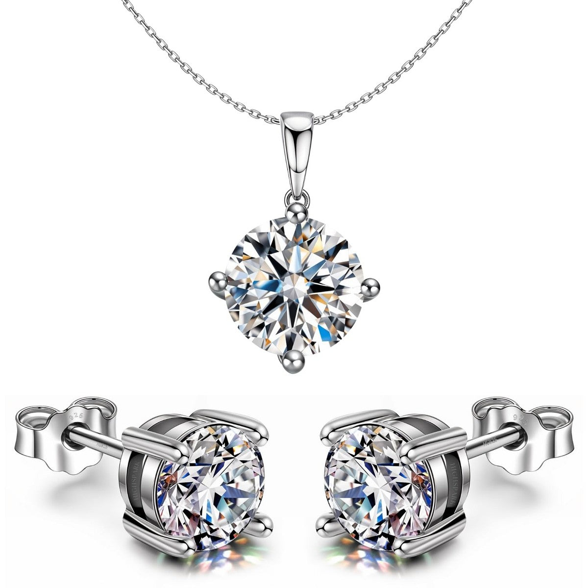 Moissanita-Conjunto Collar y Aretes Plata .925