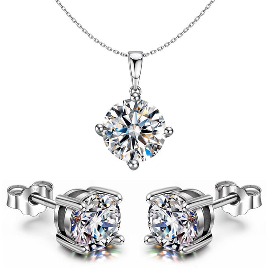 Moissanita-Conjunto Collar y Aretes Plata .925
