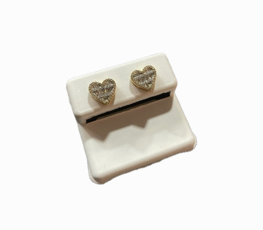 Aretes Corazón - Oro 10k Diamantes Naturales-2.2 g
