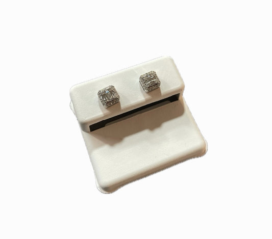 Aretes Cubo-Oro Blanco 10K Diamantes Naturales 1.5g