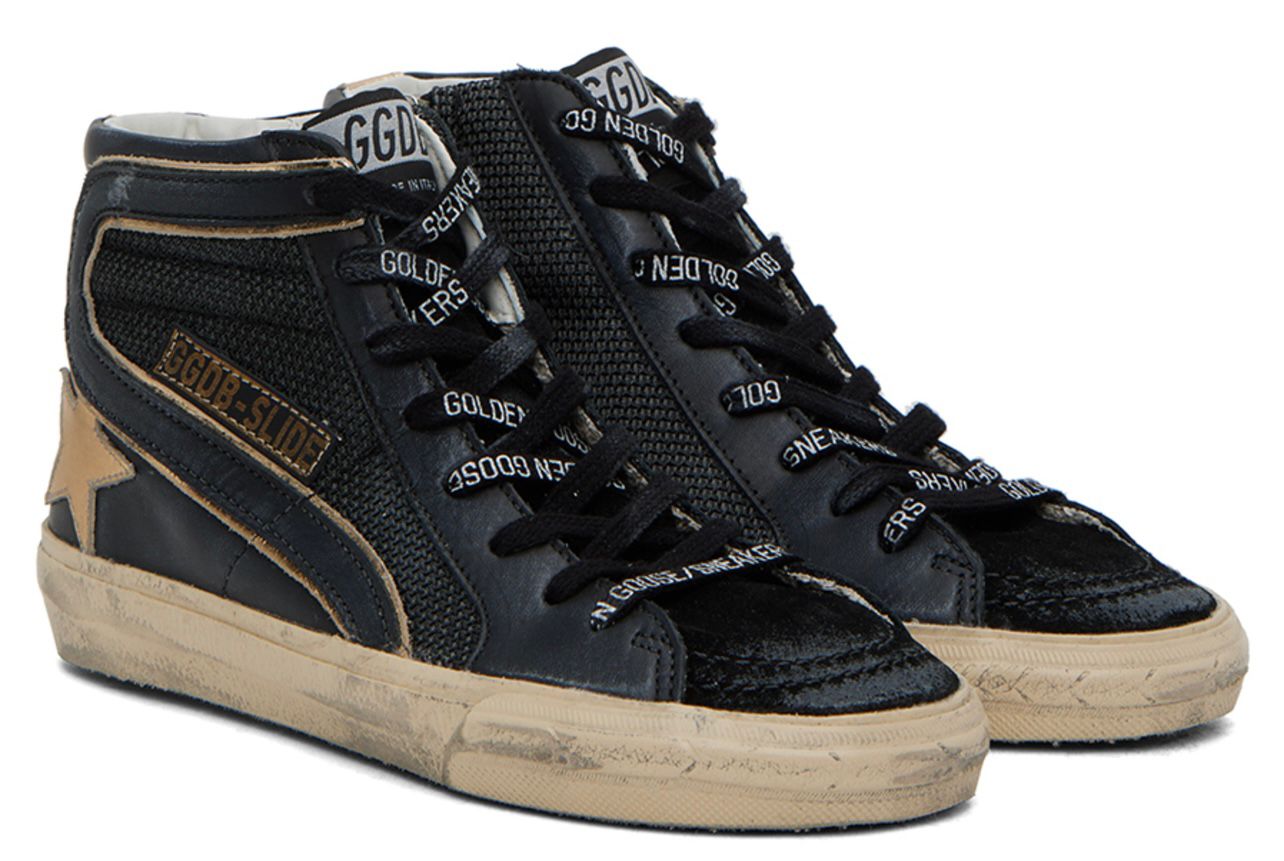 Golden Goose - Slide Double Quarter Negro/Dorado