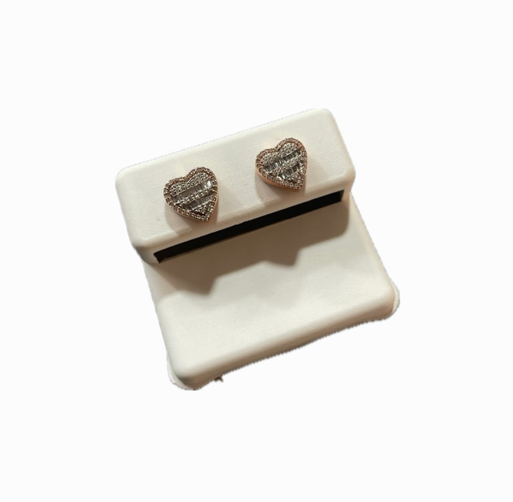 Arete Corazón-Oro Rosa 10k Diamantes naturales 2.3 g
